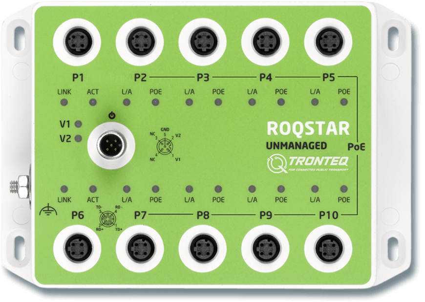 ROQSTAR 10 Port M12 Unmanaged Fast Ethernet PoE Switch